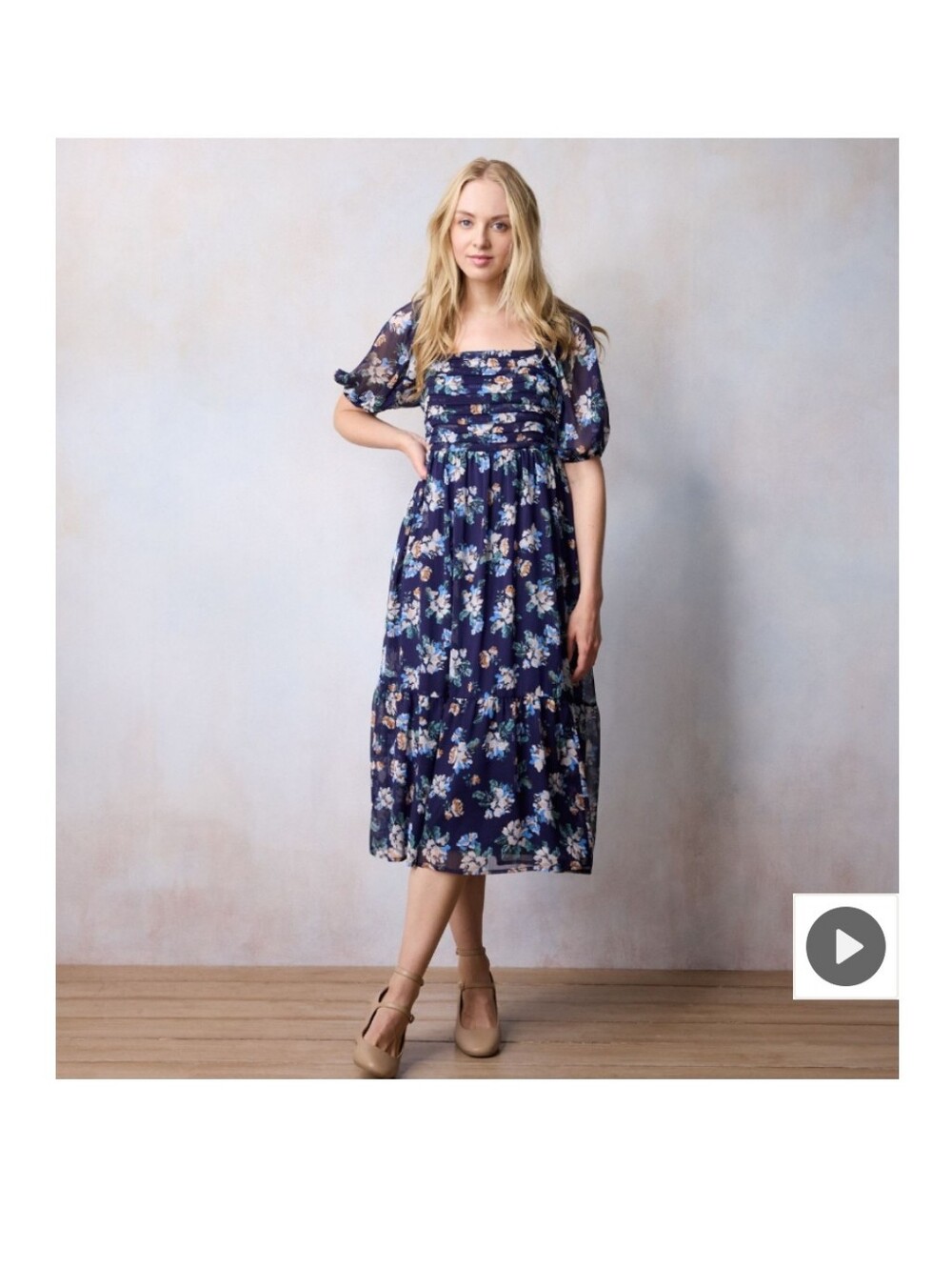 NWT LC Lauren Conrad Navy Floral Romantic Puff-Sleeve Midi Dress Garden Party M - Picture 16 of 16